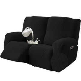 Gennia Waterproof Recliner Loveseat Cover,Stretch Reclining Sofa Covers with Pockets,Washable Lazy Boy Recliner Slipcovers,Leakproof Couch Protector for Kids, Pets, Dog and Cat (2 Seat, Black)