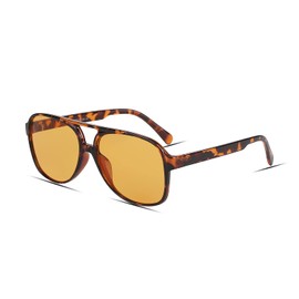 Retro 70s Sunglasses for Women Classic Large Square Yellow Night Driving Glasses (Complete Tortoise Brown)