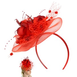 Women Fascinator Veil Hat Flower Feather Mesh Net Veil Bridal Dot Veil Headpiece with Hair Clip and Headband Ladies Wedding Party Costume Headwear Fancy Dress Hair Accessories for Cocktail Party Race