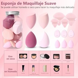 14 Piezas Esponja Maquillaje, Beauty Blenders, para Juego de Esponjas de Maquillaje Facial, Uso Seco y Húmedo, Esponja de Maquillaje para Base en Polvo (Rosa-02)