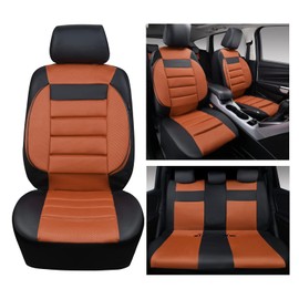 CAR PASS Leather 3D Foam Back Support Car Seat Covers Full Set Air Mesh Auto Seat Covers, All Season Car Seat Cover Fit Automotive,SUV,Sedan,Van, Airbag Compatible Elegance (Black and Cayenne/Brown)
