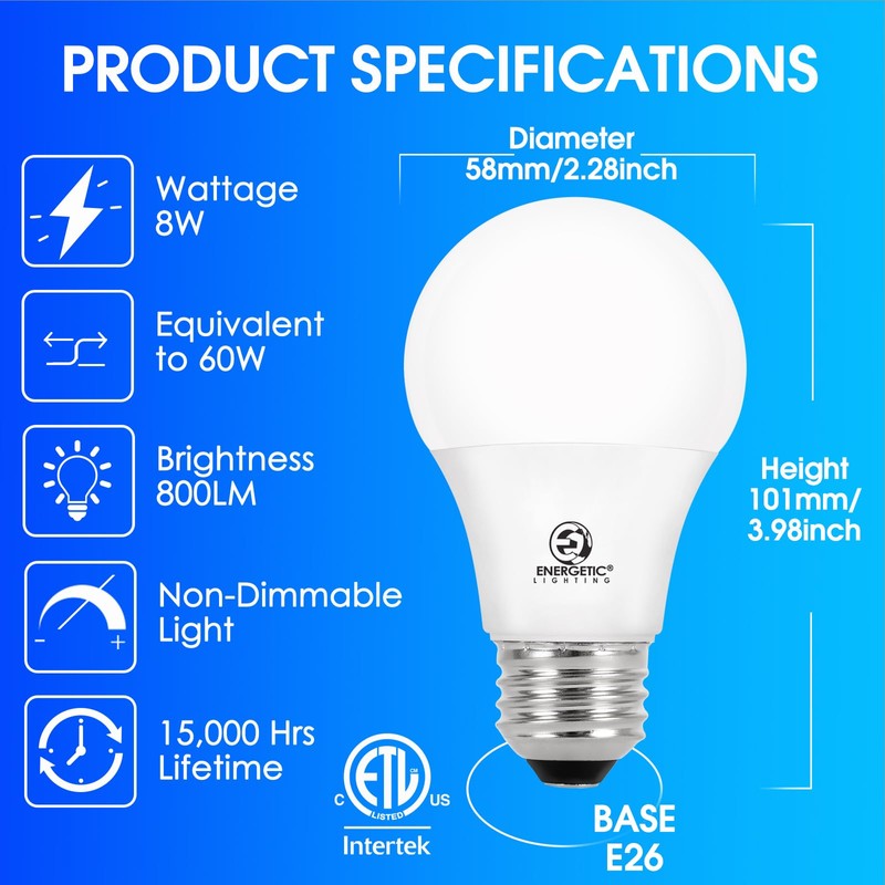 Energetic Light Bulbs 60 Watt Equivalent, A19 Daylight LED Light