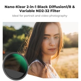 K&F Concept 49mm Black Diffusion 1/8 & Variable ND2-ND32 Filter Cinematic Mist Effect Neutral Density 2-in-1 Lens Filter AGC Optical Glass Multi-Coated (Nano-K Series)