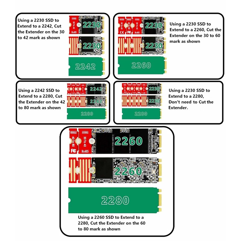 Micro Connectors NVME M.2 SSD Length Extender 2230, 2242, 2260,