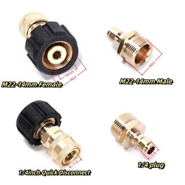 Ruimou 2PCS High Pressure Washer Adapter Set (M22-14mm Inner Diameter to 1/4 Female Head+M22-14mm Inner Diameter to 1/4 Male Head) for Connecting Universal Guns, Hoses, and Pumps,5000PSI