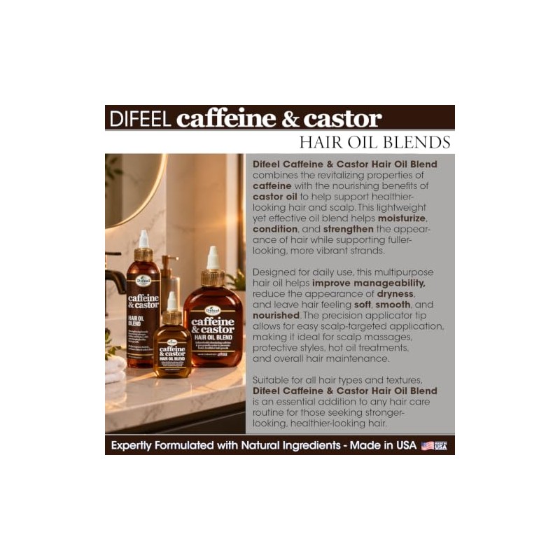 Difeel Aceite capilar premium con cafeína y ricino para un