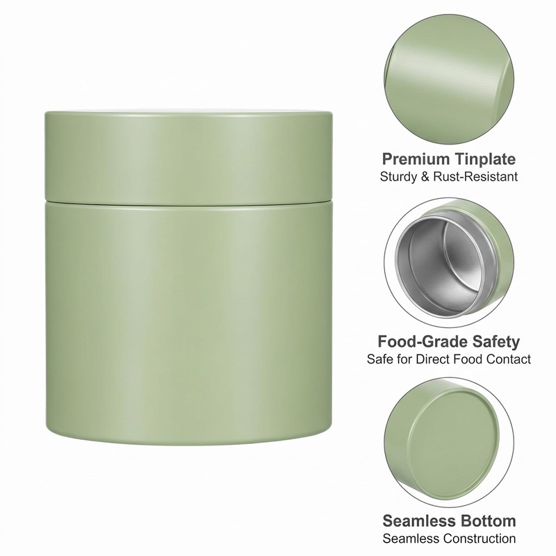 9oz Green Matcha Container with Lid Simple Matcha Tin Metal