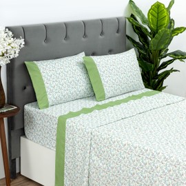 Dreamology Queen Size Sheet Set -4 Pieces Microfiber Sheet,Printed Sheet Set with Solid Cuffed Detail,Includes 1 Flat Sheet,1 Deep Pocket Fitted Sheet and 2 Pillowcases,Queen Bed sheets –Ditsy Flowers