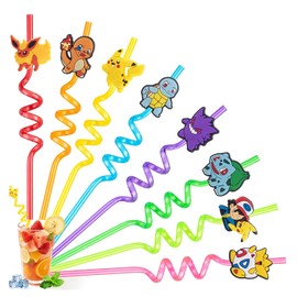 8 Colorful Reusable Plastic Straws for Kids - Curly Drinking Straws for Kids Birthday Party for Girls & Boys, Colors Random B