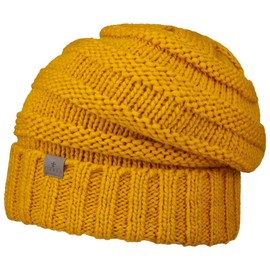 LIERYS Long Beanie Knitted Hat for Women/Men – Winter Hat with Alpaca Wool – Made in Germany – Autumn/Winter – Oversized Hat with Knitting Pattern – Wool Hat, mustard