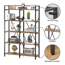 BON AUGURE Industrial Bookshelves and Bookcases, 5 Tier Heavy Duty Etagere Shelving Unit, Farmhouse Rustic Wood Metal Book Shelves for Office, Living Room and Bedroom (Vintage Oak, 43.31 inch Wide)