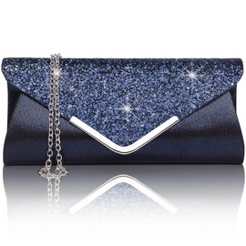 Larcenciel Women's Evening Clutch Wallet with Sequins, Shoulder Crossbody Bag, Shiny Wedding Purse, Bridal or Prom Handbag, Cocktail Party Bag Blue