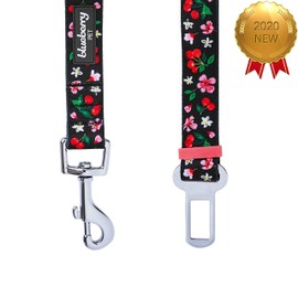 Blueberry Pet 8 Patterns Cherry Garden Black Adjustable Dog Seat Belt Tether for Dogs Cats, Durable Safety Car Vehicle Seatbelts Leads Use with Harness