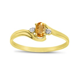 10k Yellow Gold Oval Citrine And Diamond Ring (Size 6)