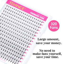 TDANCE Premade Fans Eyelash Extensions 320 Fans Pre Made Fans Lash Extensions Middle Stem Heat Bonded Premade Lash Fans Volume Lash Extensions(320-12D-0.03-C-8-15mm)