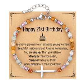 AryaHozel 21st Birthday Gifts for Her, Gemstone Cross Bracelets for Women Jewelry, 21st Birthday Decorations 21 Year Old Female Gift Ideas Birthday Gifts Women Friends Sister Daughter Granddaughter
