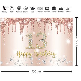 13th Birthday Decoration for Girls, 13th Birthday Banner Rose Gold 13th Birthday Fabric Sign Poster, Happy 13th Birthday Background Banner Girls Birthday Party Decoration