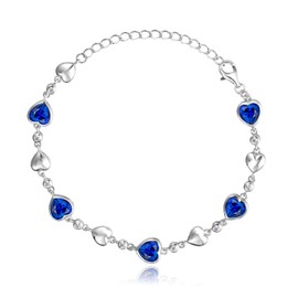 Carleen September Birthstone Bracelet Sterling Silver Blue Sapphire Bracelet for Women Heart Station Tennis Bracelet Gemstone Jewelry Gifts for Women