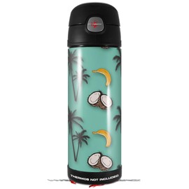 Skin Decal Wrap for Thermos Funtainer 16oz Bottle Coconuts Palm Trees and Bananas Seafoam Green (BOTTLE NOT INCLUDED) by WraptorSkinz