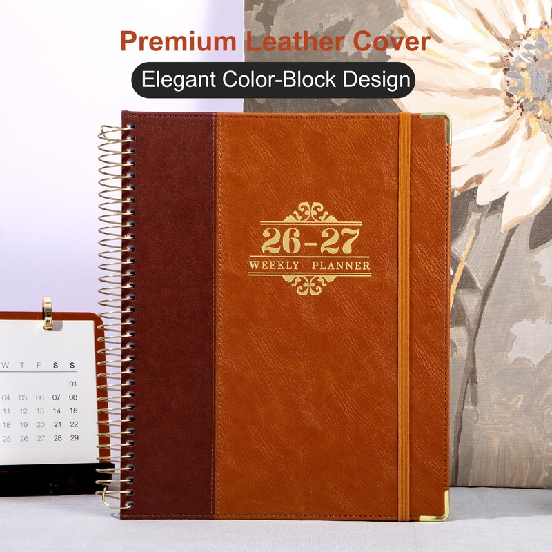 Planner 2026-2027, Leather Two-Tone Planner, 18 Month Weekly and Monthly