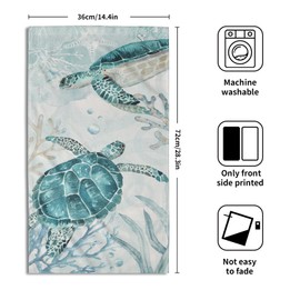 Watercolor Ocean Hand Towels Set of 2, Blue Sea Turtle Seahorse Animal Nautical Themed Bathroom Towel Soft Dish Cloth for Kitchen,Decorative Absorbent Beach Tea Towels