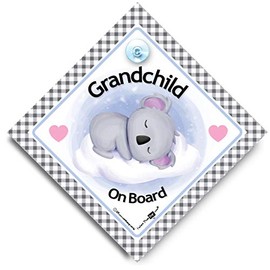 Grandchild Koala On Board Sign, Baby on Board Style Suction Cup Car Window Sign