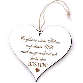 Heart Saying "Bester Sohn der Welt" Decorative Wooden Sign 13 x 12 cm (Ich habe den besten Sohn)