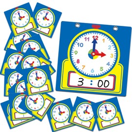 Junkin 25 Pcs Teaching Clock Kit, Learning Clocks for Kids Learning Time with Erasable Surface for Home School Classroom Supplies(Cute Style)