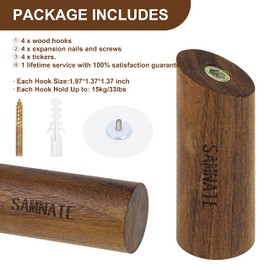 SAMNATE Charming Wooden Wall Hooks - Elegant Oak Coat Pegs and Wood Hooks for Stylish Home Décor - Inspiring Wooden Hook and Peg Rail Design