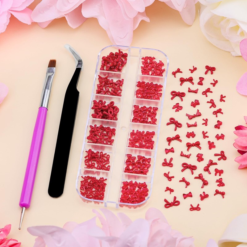 1 Box Red Mini Bow Nail Charms,3D Resin Bows Charms