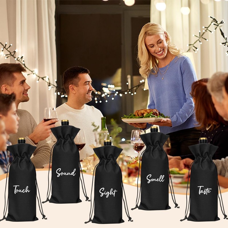 Black 5 Senses Gift Wine Bags for Him Her, Sight