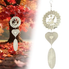 Stainless Steel Wind Spinner,3D Silver Indoor Outdoor Garden Decoration Crafts Ornaments,Metal Wind Chimes for Outside Decor,Decorations to scare away yard birds (1 Fairy Combination)