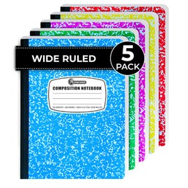 Rosmonde 5 Pack Composition Notebook Wide Ruled, 200 Pages (100 Sheets), 9-3/4x7-1/2, Notebooks for Work, Back to School Supplies, Hard Cover Composition Books, Notebooks for Women, Colors May Repeat