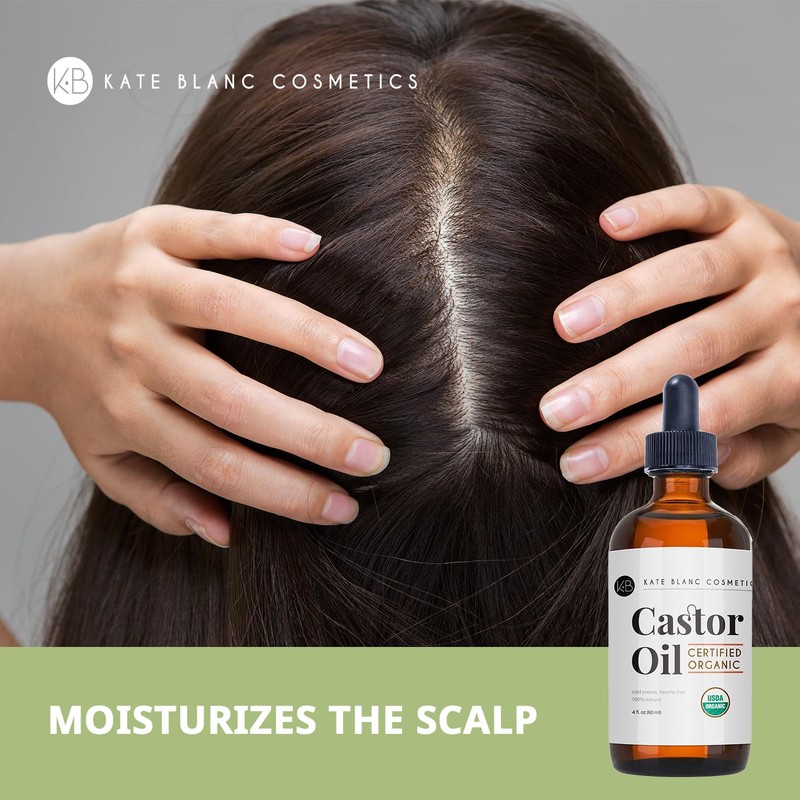 Kate Blanc Cosmetics Castor Oil Organic (4oz), 100% Pure, Cold