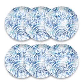 Abode Homewares Coastal Scallops Dinner Plate, Pure Melamine, Indoor/Outdoor, 10.5-Inch, Set of 6