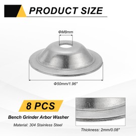 sourcing map 8 Pcs M8 Arbor Washer, 2x50mm 304 Stainless Steel Bench Grinder Arbor Washer for Bench Grinder Polisher Wire Wheel Buffing, Silver
