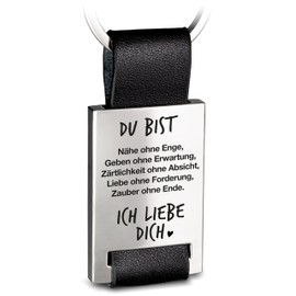 FABACH Love Keyring with Engraving Made of Leather - Ich liebe dich Keyring for Partner - Girlfriend Gift Love Boyfriend - Du bist für mich Nähe ohne Enge, Du Bist für Mich Nähe Ohne Enge, Modern