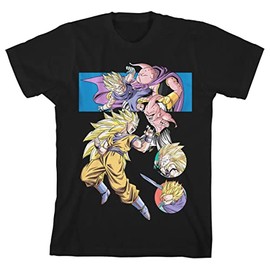 Dragon Ball Z Majin Buu Vs Gohan Goku Trunks and Vegeta Youth Black T-Shirt