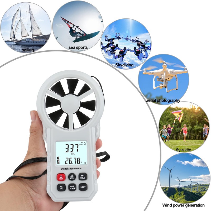 Digital Anemometer, Handheld Wind Speed Meter with Temperature/Humidity Sensor, USB