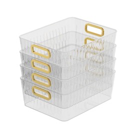 CadineUS 4-pack Clear Pantry Storage Bin Box, Plastic Organizer Bin for Fridge kitchen