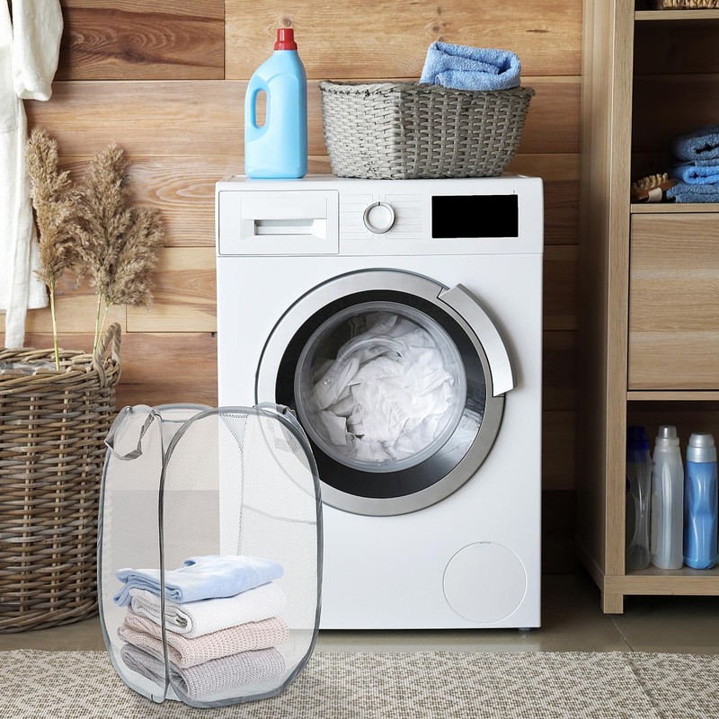 HAKZEON 3 Pack Mesh Pop Up Laundry Baskets, Foldable Washing