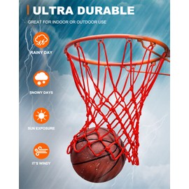 XXXYYY Red Basketball Net Replacement Heavy Duty, 2022 Professional On-Court Quality [6.88Ounce], Fits Outdoor Indoor Standard 12 Loops Rim, All Weather Anti Whip