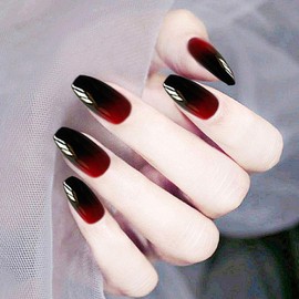 Jovono False Nails Black Red Fake Nails Long Head Nails Artificial Square Full Nails for Women and Girls (24 Pieces)