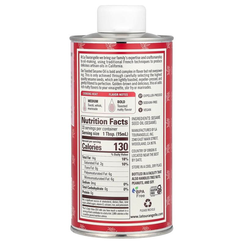 La Tourangelle Toasted Sesame Oil, 16.9 fl oz (500 ml)