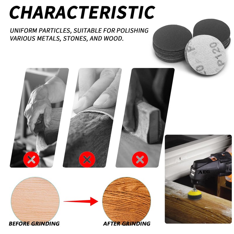 FEIHU 50mm Sanding Disc 60 Grit .50mm Hook and Loop