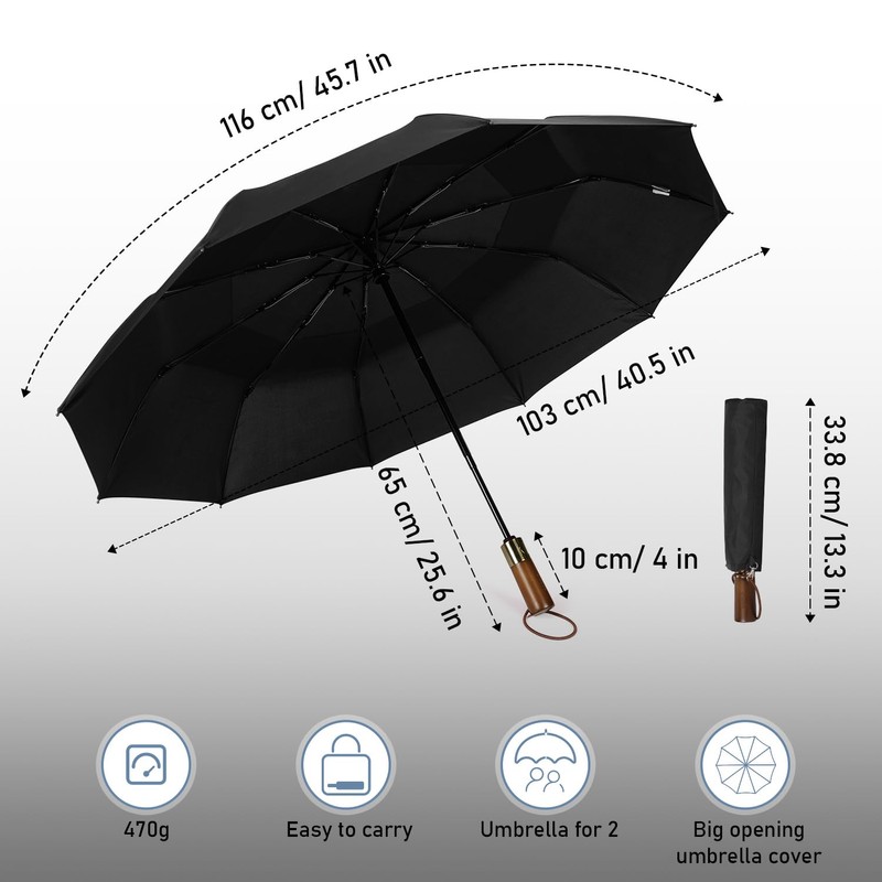 ECOHUB Travel Umbrella Windproof Strong With Compact Foldable, Automatic Open/Close,
