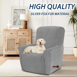 Asnomy Recliner Chair Covers Lazy Boy Recliner Covers with Pockets Stretch Velvet Couch Cover Slipcovers 1-Piece Furniture Protector for Dogs Cats(Recliner,Silver)