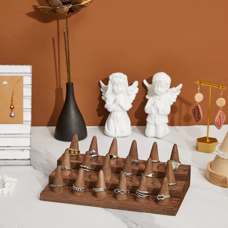 Juexica 18 Fingers Wood Ring Display Wooden Finger Ring Stand