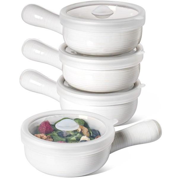 LE TAUCI Soup Bowls with Handles and Silicone Lids, 15