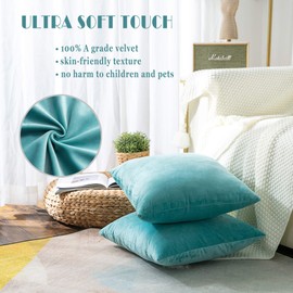 Stellhome Super Soft Velvet Cushion Covers Square Decorative Throw Pillow Covers for Bed Couch Sofa Bench, 20 x 20 inch (50 cm), Dark Cyan, Pack of 2